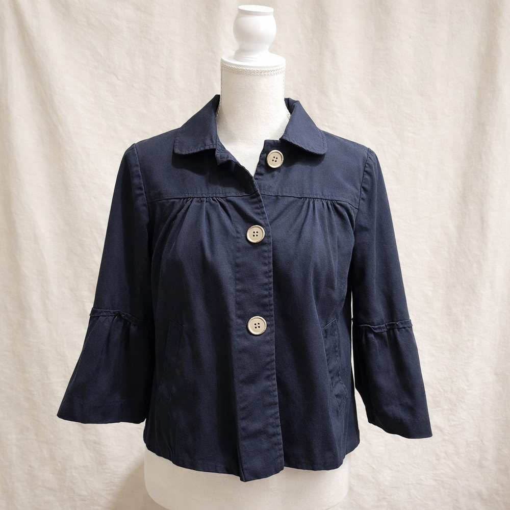 Classic Navy Cropped Jacket Petite PM Cotton Summer Casual Capsule Minimalist